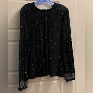 Lucky Brand smocked yoke peasant top, size L